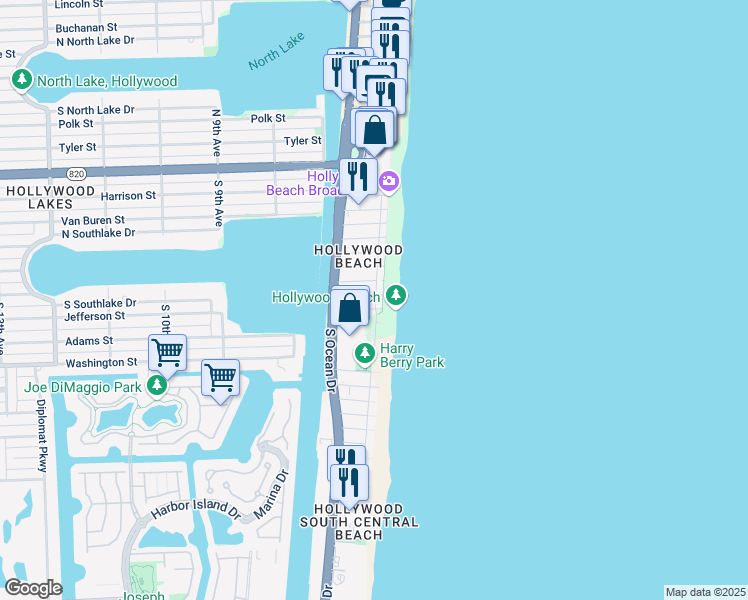 map of restaurants, bars, coffee shops, grocery stores, and more near 300 Georgia Street in Hollywood