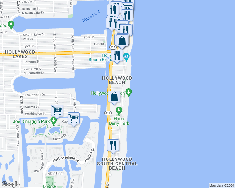 map of restaurants, bars, coffee shops, grocery stores, and more near 300 Georgia Street in Hollywood