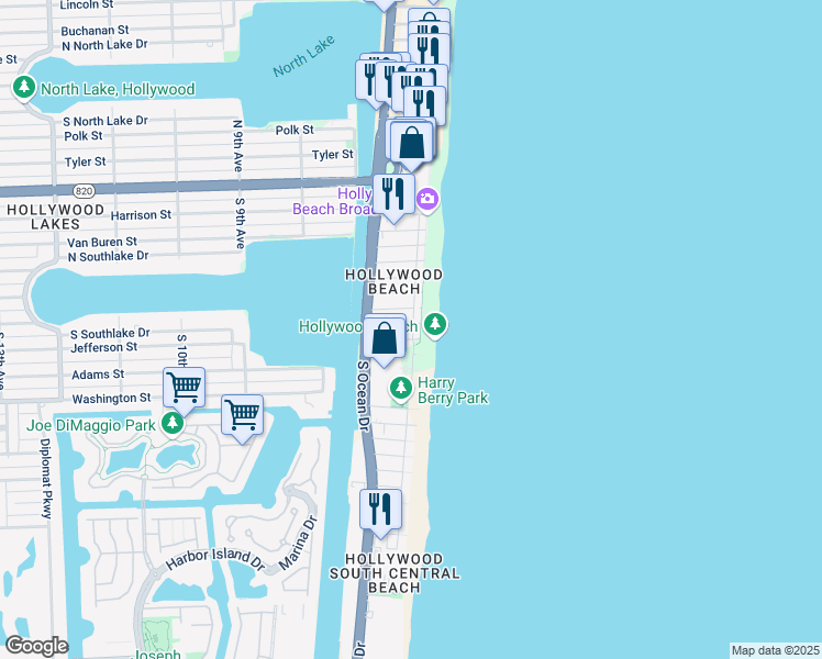 map of restaurants, bars, coffee shops, grocery stores, and more near 300 Georgia Street in Hollywood