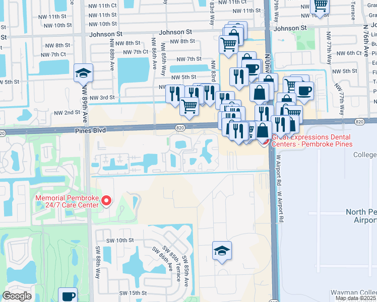 map of restaurants, bars, coffee shops, grocery stores, and more near 321 Southwest 3rd Court in Pembroke Pines