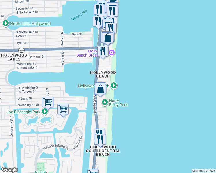 map of restaurants, bars, coffee shops, grocery stores, and more near 300 Georgia Street in Hollywood