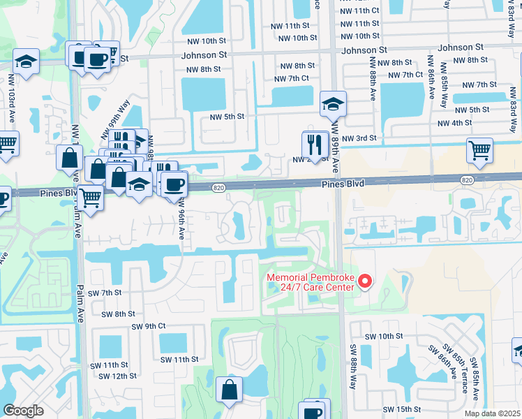 map of restaurants, bars, coffee shops, grocery stores, and more near 150 South Hollybrook Terrace in Pembroke Pines