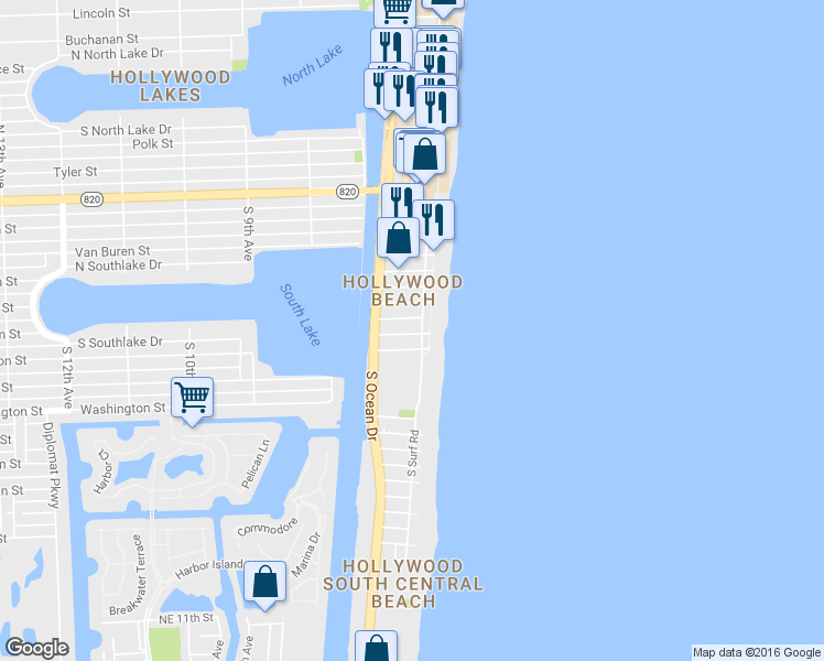 map of restaurants, bars, coffee shops, grocery stores, and more near 300 Georgia Street in Hollywood