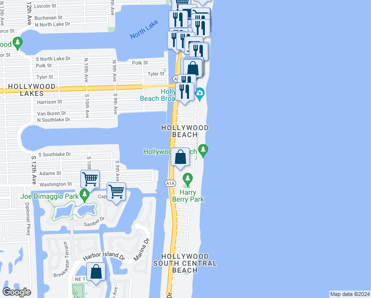 map of restaurants, bars, coffee shops, grocery stores, and more near 300 Georgia Street in Hollywood