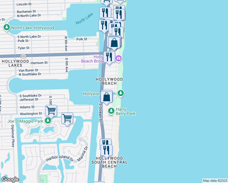map of restaurants, bars, coffee shops, grocery stores, and more near 300 Georgia Street in Hollywood