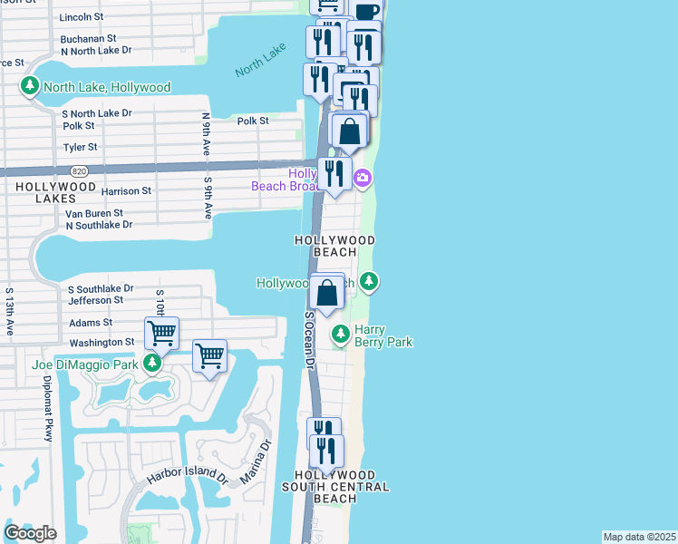 map of restaurants, bars, coffee shops, grocery stores, and more near 300 Georgia Street in Hollywood