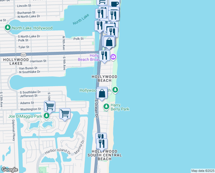 map of restaurants, bars, coffee shops, grocery stores, and more near 300 Georgia Street in Hollywood