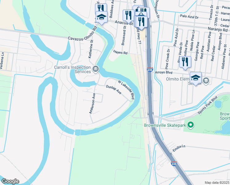 map of restaurants, bars, coffee shops, grocery stores, and more near 6395 Dunlap in Olmito