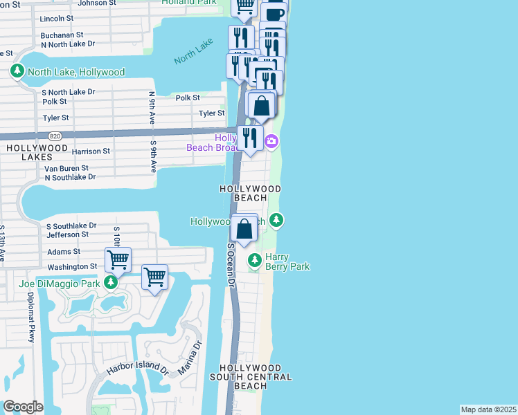 map of restaurants, bars, coffee shops, grocery stores, and more near in Hollywood