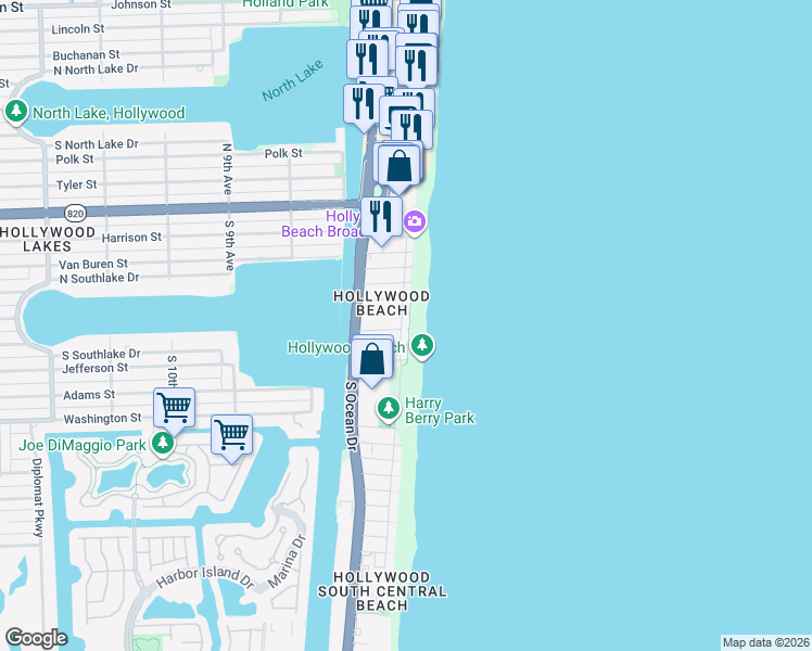 map of restaurants, bars, coffee shops, grocery stores, and more near in Hollywood