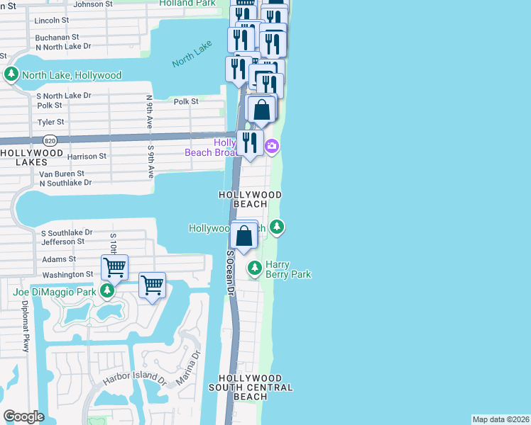 map of restaurants, bars, coffee shops, grocery stores, and more near in Hollywood