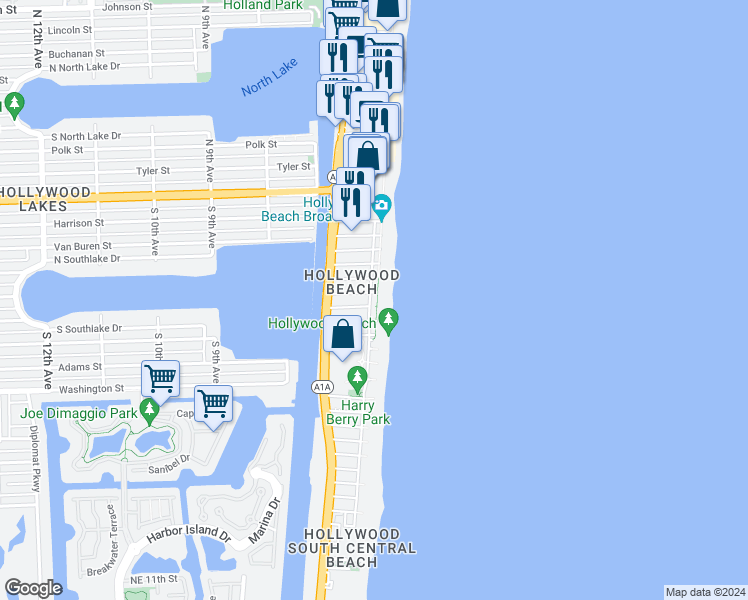 map of restaurants, bars, coffee shops, grocery stores, and more near in Hollywood