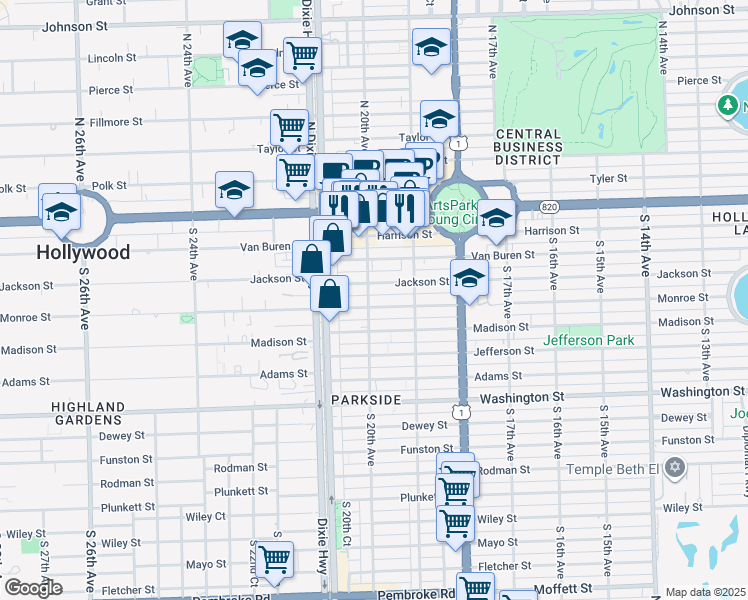 map of restaurants, bars, coffee shops, grocery stores, and more near 1990 Jackson Street in Hollywood