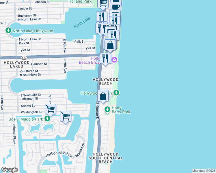 map of restaurants, bars, coffee shops, grocery stores, and more near in Hollywood