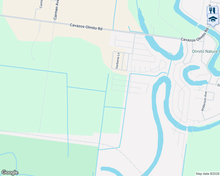 map of restaurants, bars, coffee shops, grocery stores, and more near 8620 Blue Spruce Street in Olmito