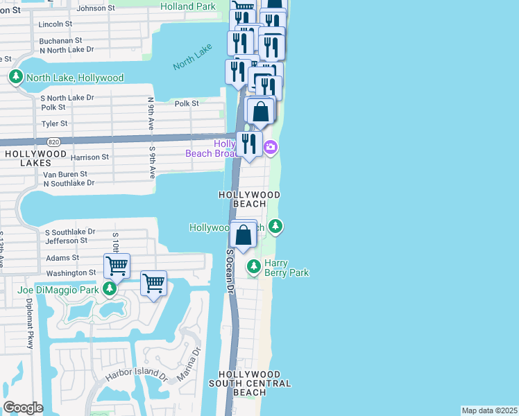 map of restaurants, bars, coffee shops, grocery stores, and more near in Hollywood