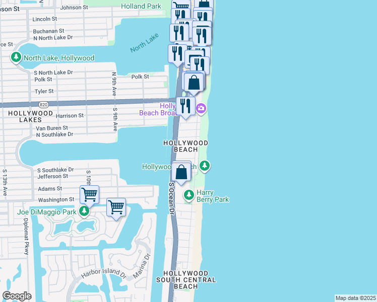 map of restaurants, bars, coffee shops, grocery stores, and more near in Hollywood