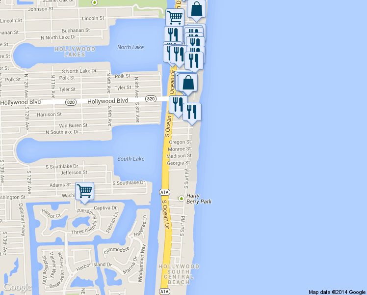 map of restaurants, bars, coffee shops, grocery stores, and more near in Hollywood