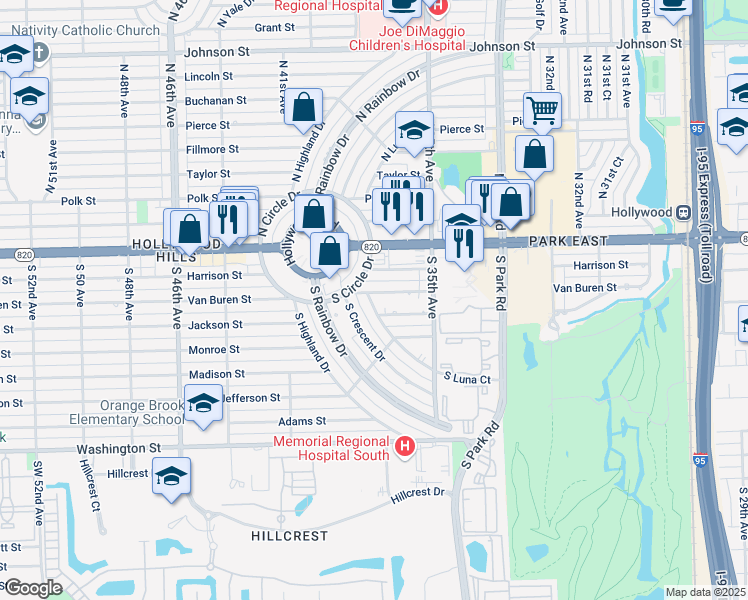 map of restaurants, bars, coffee shops, grocery stores, and more near 131 South Luna Court in Hollywood