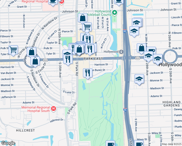 map of restaurants, bars, coffee shops, grocery stores, and more near 311 Entrada Drive in Hollywood