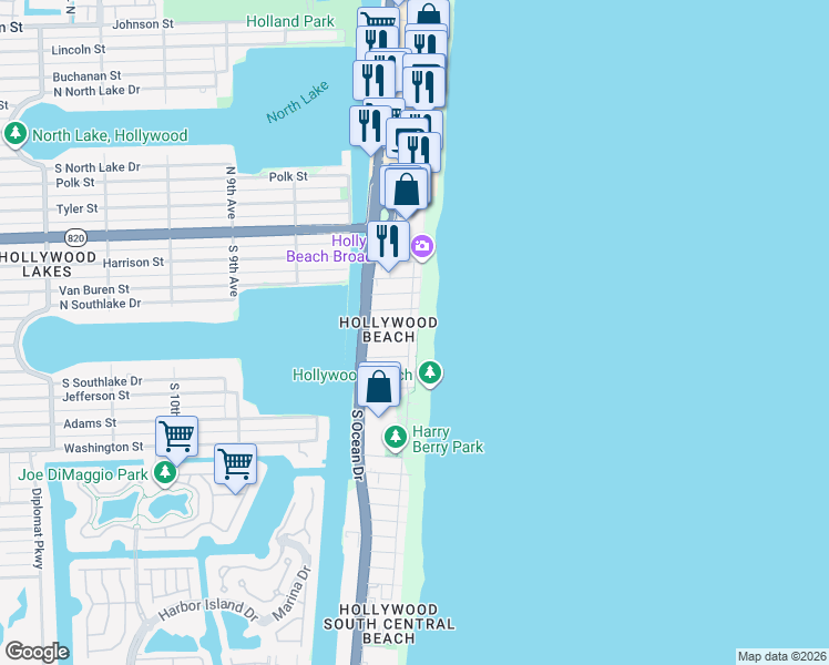 map of restaurants, bars, coffee shops, grocery stores, and more near in Hollywood