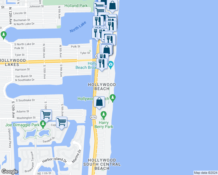 map of restaurants, bars, coffee shops, grocery stores, and more near in Hollywood