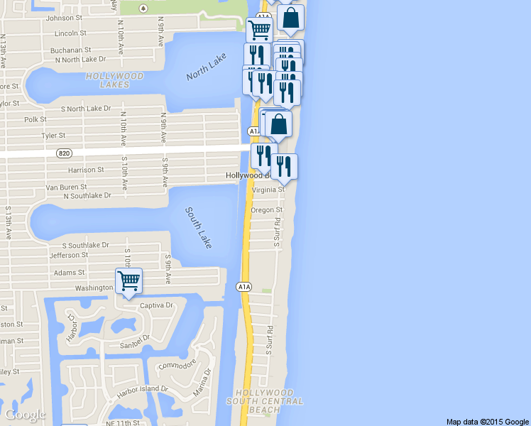 map of restaurants, bars, coffee shops, grocery stores, and more near in Hollywood