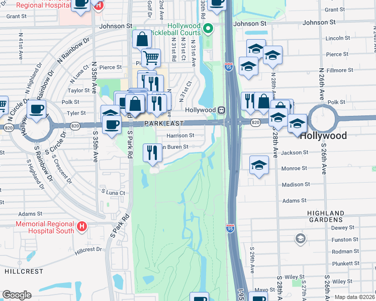 map of restaurants, bars, coffee shops, grocery stores, and more near 3132 Calle Largo Drive in Hollywood