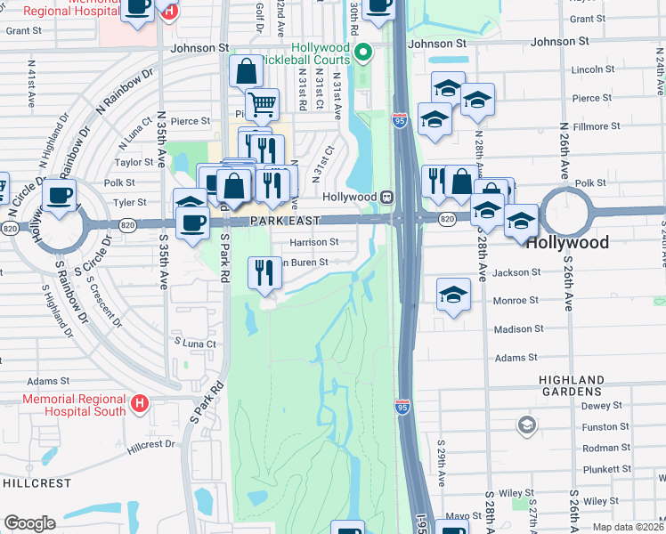 map of restaurants, bars, coffee shops, grocery stores, and more near 3132 Calle Largo Dr in Hollywood