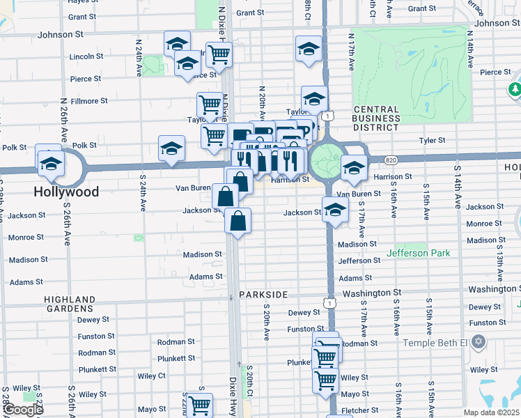 map of restaurants, bars, coffee shops, grocery stores, and more near 1990 Jackson Street in Hollywood