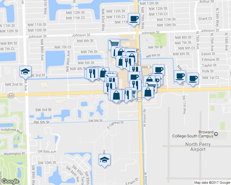 map of restaurants, bars, coffee shops, grocery stores, and more near 8364 Pines Blvd in Pembroke Pines