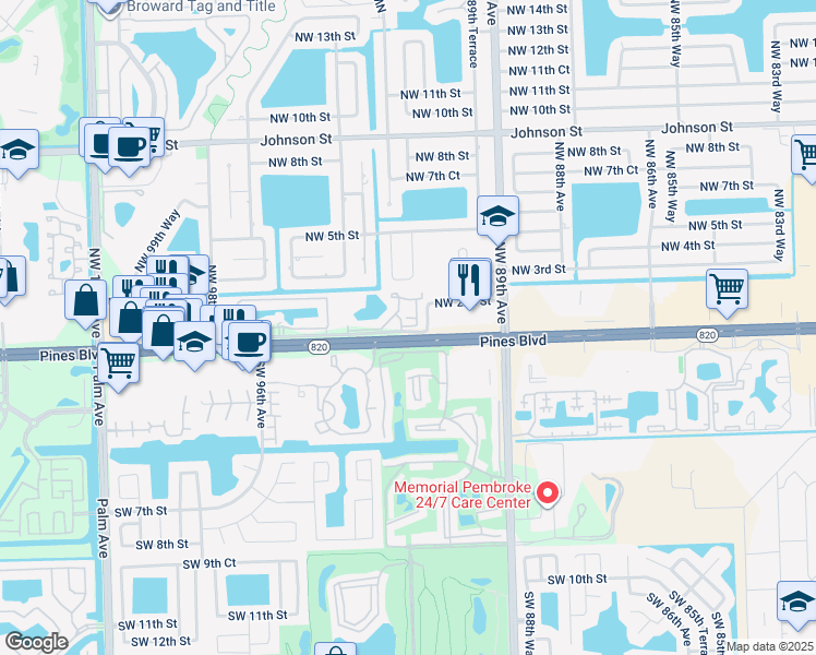 map of restaurants, bars, coffee shops, grocery stores, and more near 900 South Hollybrook Drive in Pembroke Pines