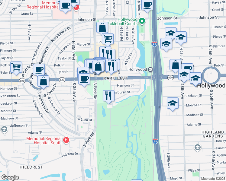 map of restaurants, bars, coffee shops, grocery stores, and more near 311 Entrada Drive in Hollywood