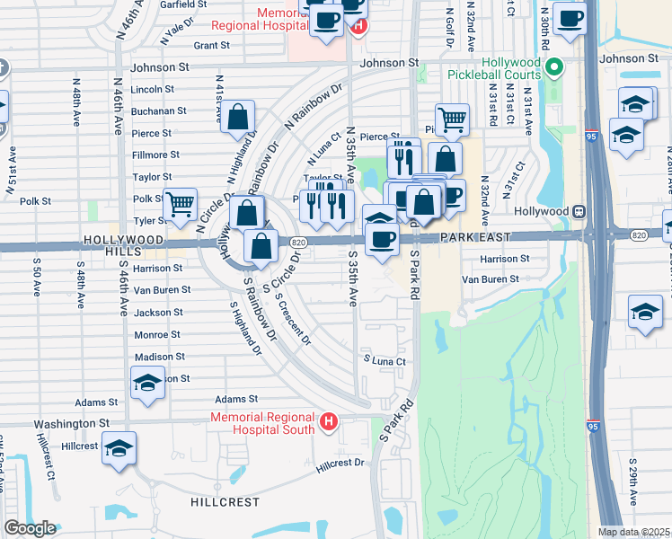 map of restaurants, bars, coffee shops, grocery stores, and more near 3550 Hollywood Boulevard in Hollywood