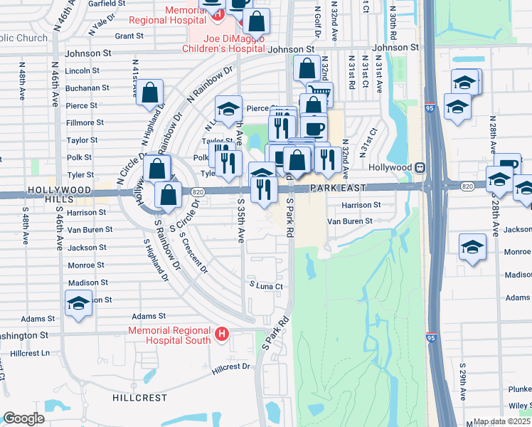 map of restaurants, bars, coffee shops, grocery stores, and more near 3440 Hollywood Boulevard in Hollywood