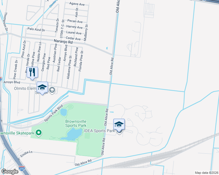 map of restaurants, bars, coffee shops, grocery stores, and more near 37715 Old Alice Road in Brownsville
