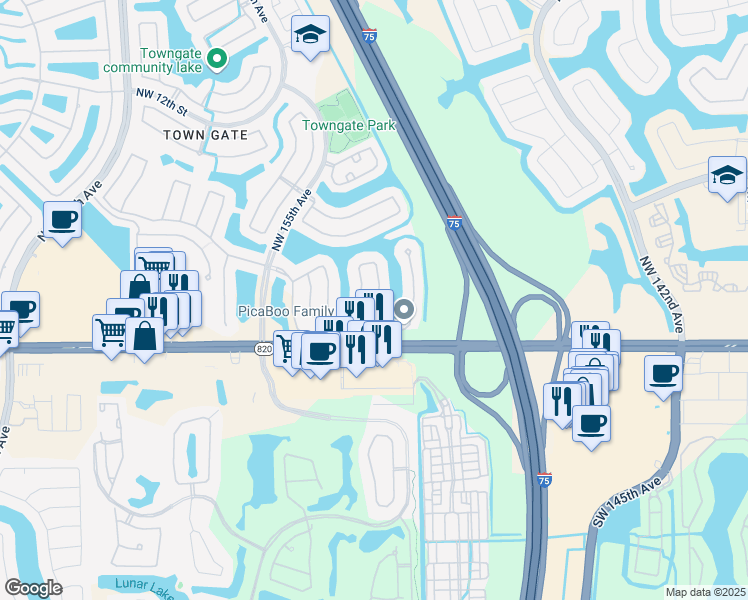 map of restaurants, bars, coffee shops, grocery stores, and more near 240 Northwest 152nd Avenue in Pembroke Pines