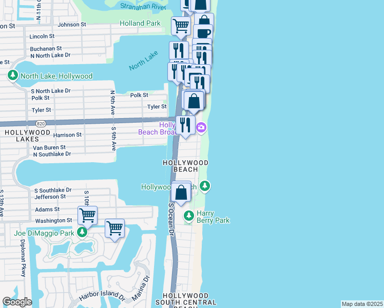 map of restaurants, bars, coffee shops, grocery stores, and more near in Hollywood
