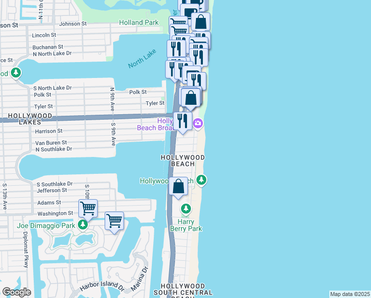 map of restaurants, bars, coffee shops, grocery stores, and more near in Hollywood