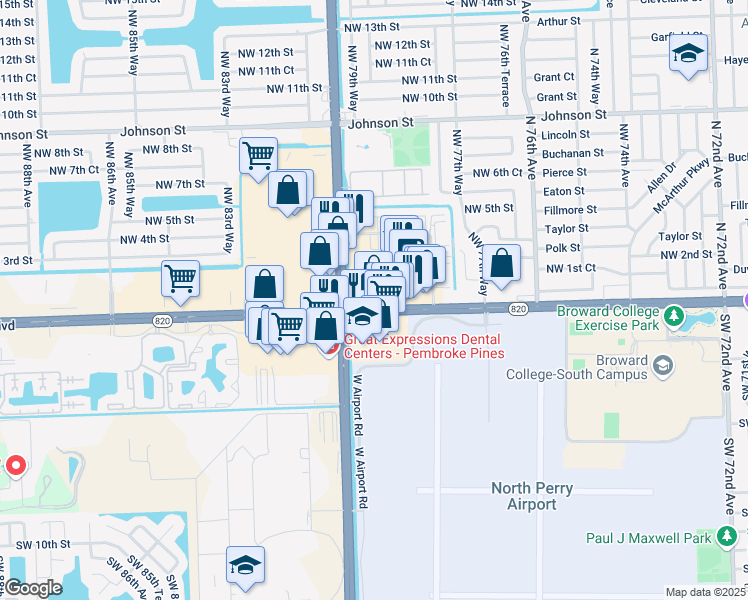 map of restaurants, bars, coffee shops, grocery stores, and more near in Pembroke Pines