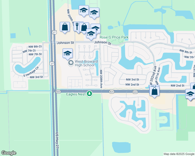 map of restaurants, bars, coffee shops, grocery stores, and more near 20813 Northwest 2nd Street in Pembroke Pines