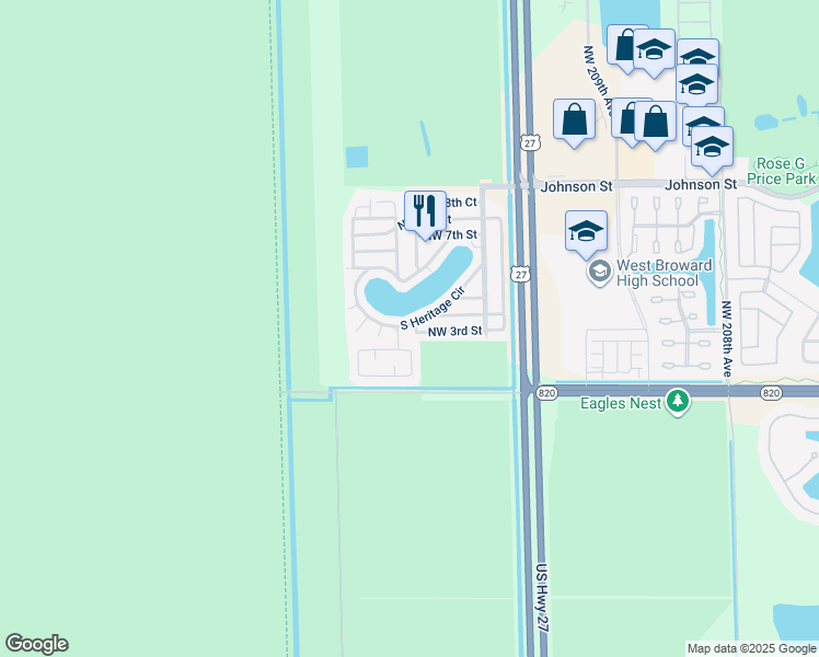 map of restaurants, bars, coffee shops, grocery stores, and more near 21790 Northwest 3rd Street in Pembroke Pines
