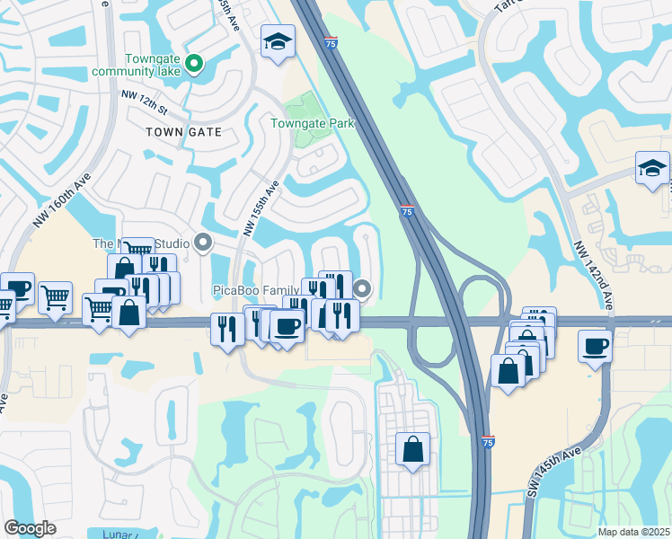 map of restaurants, bars, coffee shops, grocery stores, and more near 302 Northwest 152nd Avenue in Pembroke Pines