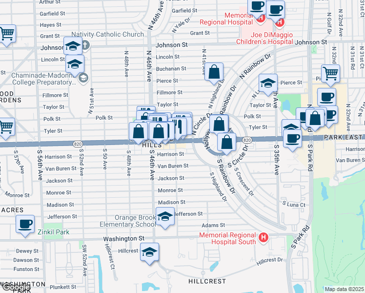 map of restaurants, bars, coffee shops, grocery stores, and more near 4308 Hollywood Boulevard in Hollywood