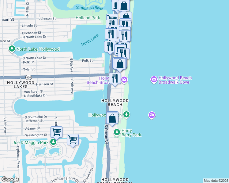 map of restaurants, bars, coffee shops, grocery stores, and more near in Hollywood