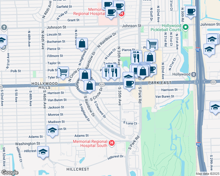 map of restaurants, bars, coffee shops, grocery stores, and more near 3550 Hollywood Boulevard in Hollywood