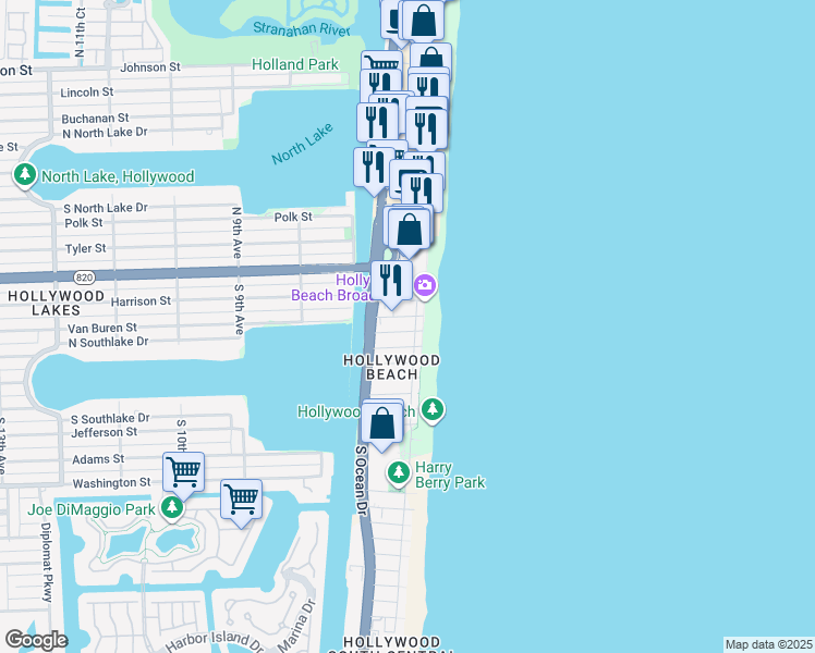 map of restaurants, bars, coffee shops, grocery stores, and more near in Hollywood