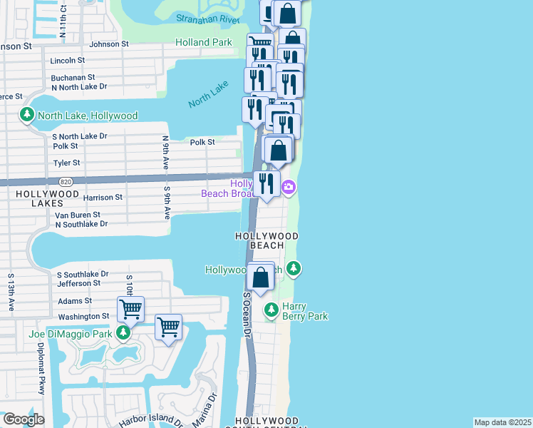 map of restaurants, bars, coffee shops, grocery stores, and more near in Hollywood