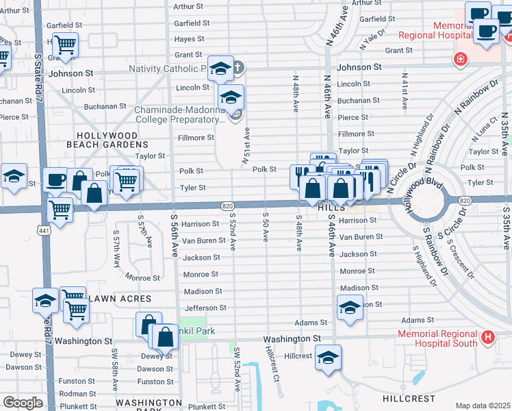 map of restaurants, bars, coffee shops, grocery stores, and more near 5010 Hollywood Boulevard in Hollywood