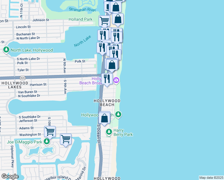 map of restaurants, bars, coffee shops, grocery stores, and more near in Hollywood